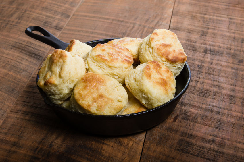 Fresh baked biscuits in a cast iron skillet