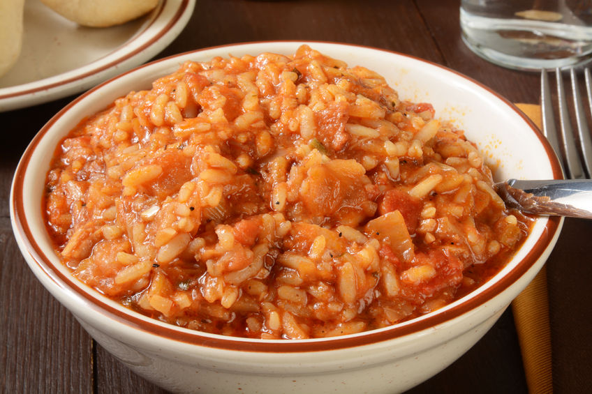 35627609 – closeup of a bowl of jambalaya with chicken, portk sausage and rice