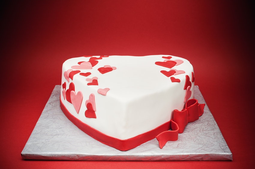 Cake in shape of heart.